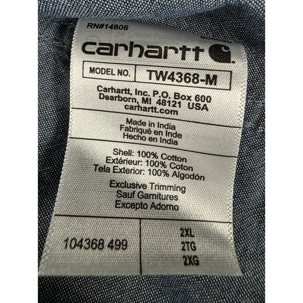 Carhartt 2XL Triple Stitch Loose Fit Chambray Button Up Shirt Casual Heavy Duty - Picture 9 of 10